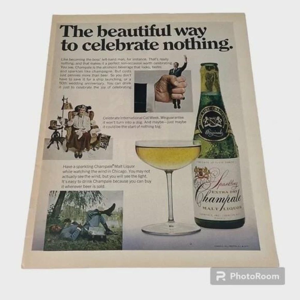 1970‎ Sparkling Extra Dry Champale Malt Liquor Original Vintage Print Ad